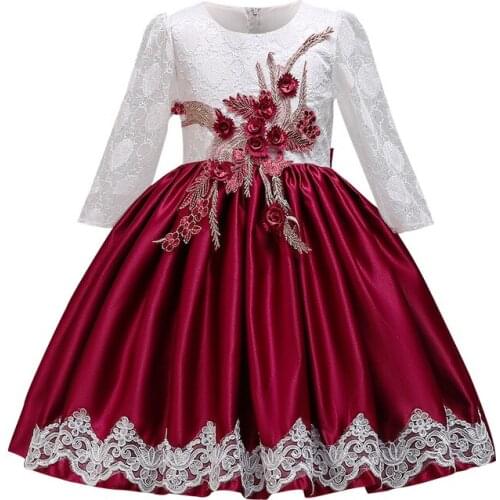 Girls Dress Kids Wedding Birthday Party Elegant Dresses 2019 Lace Seven-quarter Sleeve Flower Princess Dress Baby Girl Clothes