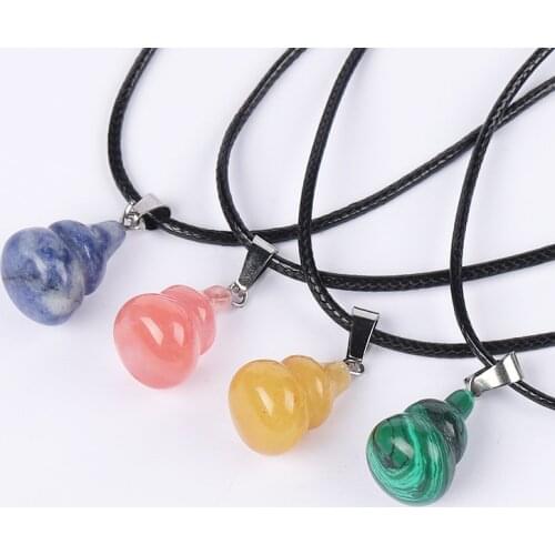 Natural Crystal Gem Pendant Reiki Health Amulet Necklace Pendant Quartz Stone Gourd Craft Small Decorative women Jewelry