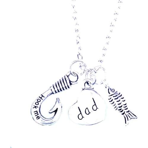 Charms Fish Hook Love Heart Dad Pendant Necklace For Father Gifts Fishing Chain Necklace Daddy Family Jewelry Accessories