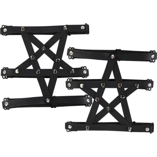 One Piece Pentagram Black Garter Belt Leather Metal Buckle Stockings Punk Goth Strap Adjustable Night Club Rave Body Harness