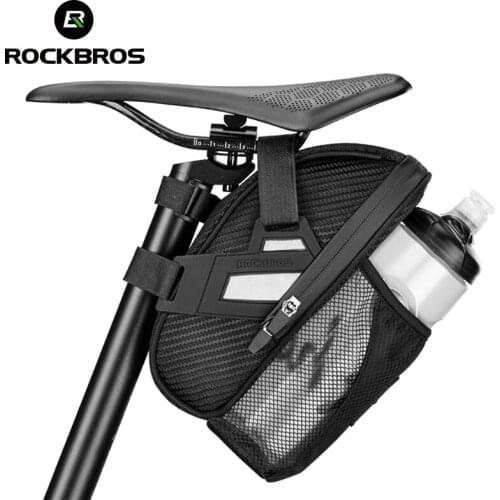 ROCKBROS Saddle Bag Double Zipper Reflective Large Capacity Water Tail Bag Bottle Pocket Bicycle Bag MTB Road Bike Accessories