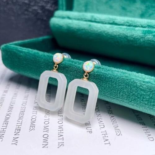Shilovem 18k yellow Natural white jasper Drop Earrings fine Jewelry women trendy Christmas gift new 12*16mm myme1216211hby