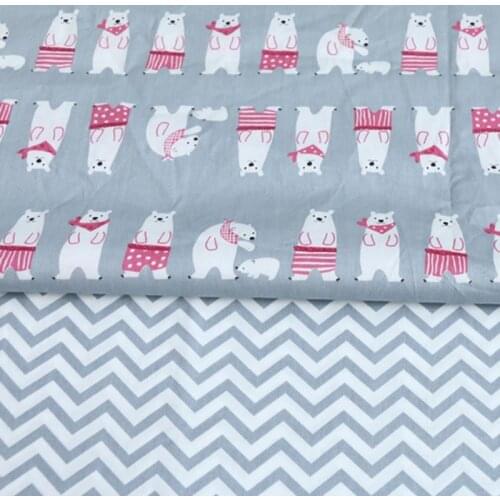 100% cotton cartoon gray polar bear zigzag cloth twill fabrics for DIY kids bedding sheet apparel cushions home decor tela cloth