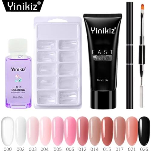 Yinikiz 15ml UV Nail Extension Builder Gel Set Nail Polish 12colors Glue Makeup Brush Slip Solution Nail Form Tools