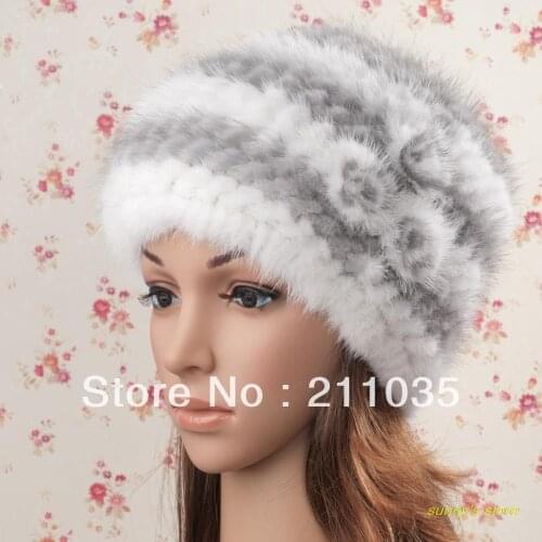 Women Winter Mink Hat Knitted Beret Thermal Fur Hat Winter Cap Lady Rose Mink Fur Warm Fox Fur Skullies & Beanies Hats Qc