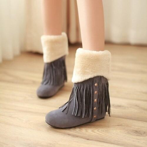 Big Size 9 10 11 boots women shoes ankle boots for women ladies boots shoes woman winter Plain round head tassel sleeve