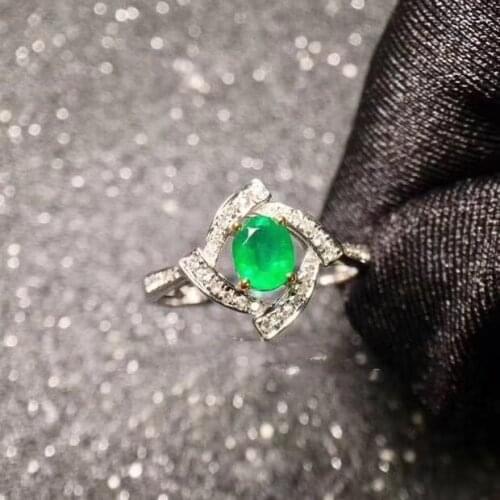 Fashion windmill surround Natural green emerald gem Ring S925 Silver Natural Gemstone ring Womens party Rings party Jewelry