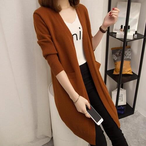 Women Long Sleeve Pockets Open Front Cardigan Autumn Winter Thick Knitwear Coat