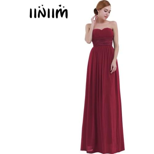 Women Ladies Strapless Chiffon Bridesmaid Dress Long Evening Prom Gown Custome Long Party Floor Evening Wedding Maxi Dress