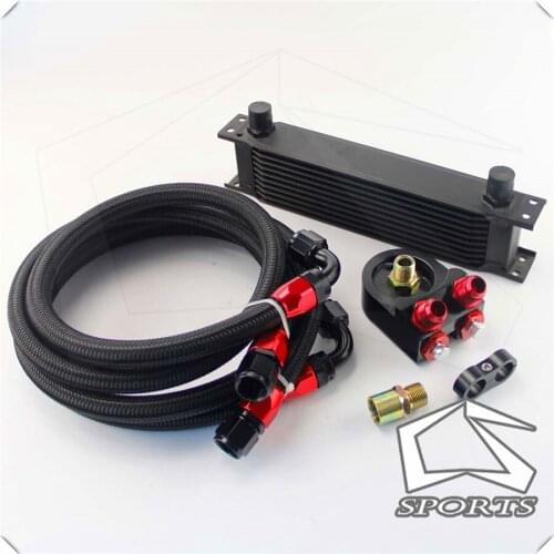 10 ROW AN-10AN UNIVERSAL ENGINE TRANSMISSION OIL COOLER BLACK+ FILTER KIT black british type brand CSK