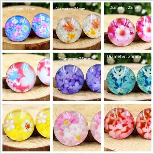OOOT BAORJCT 10pcs 25mm flowers round Glass Cabochon dome Flatback beads , DIY handmade jewelry accessories 15101619