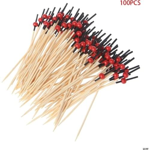 100pcs Beads Bamboo Cocktail Picks Food Sticks Disposable Toothpicks Party Club