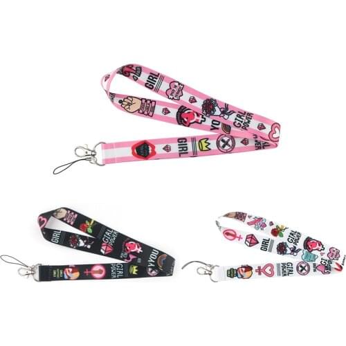 12pcs/lot E2142 Mobile Phone Lanyard Fashion Cartoon Feminism Neck Strap Lanyards for Keys ID Card Gym USB Badge Woman Lanyard
