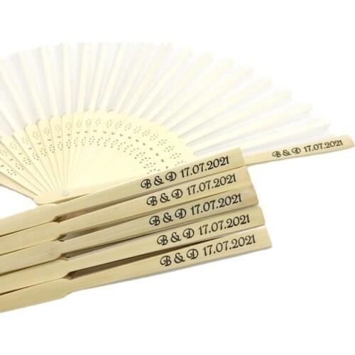 150PCS Wedding Fan Custom Printing Hand Foldable Fabric Silk Fans Personalized Party Giveaways Bridal Shower Favors For Guest