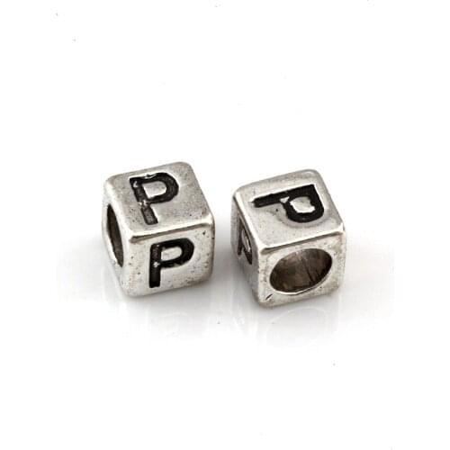 200Pcs Alloy Alphabet "P" Spacer Beads For Jewelry Making, Big Hole 4.5mm Findings Bracelet Necklace DIY Accessories D-90