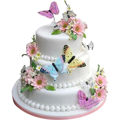 42pcs Mixed Butterfly Edible Glutinous Wafer Rice Paper Cake Cupcake Toppers For Cake Decoration Birthday Wedding