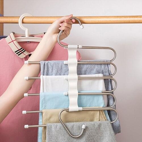 5 in 1 Stainless Steel Multi-functional Pant Rack Multifunction Shelves Wardrobe Magic Trouser Hanger Coat Storage Organization