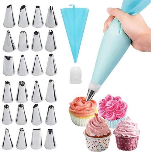 8/9/26pcs Silicone Pastry Bag Tips Set Kitchen DIY Cake Icing Piping Cream Cake Decorating Syringe Tools Reusable Pastry Bags