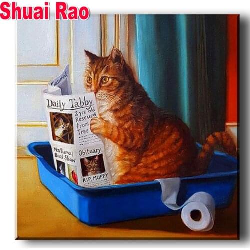 Full Square/Round drill diamond Painting Cat on the toilet 5D DIY diamond embroidery mosaic Decoration painting cute pet,New