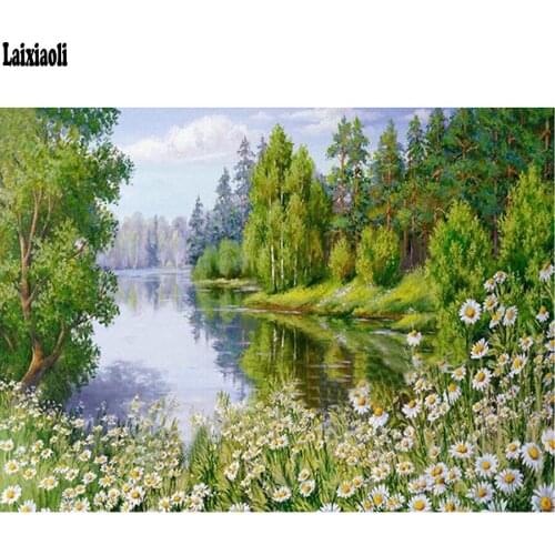 Diamond Painting Spring Scenic Picture by numbers 5D DIY Full Square Rhinestone Diamond Mosaic Wild daisy flower Home Decoration