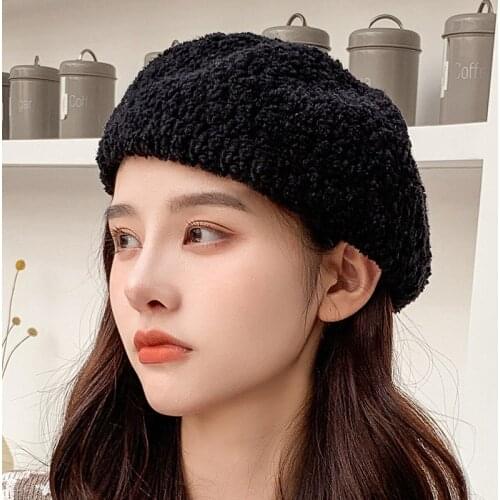 Women Berets Soft Fleece Solid Beret Hat Ladies Vintage Cap Female Retro Autumn Winter Hats