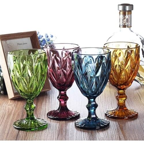 Wine Glass Cups Multicolor Carved Goblet Whiskey Red Wine Glasses 300ML Wedding Party Champagne Flutes Bar Restaurant Home Tools