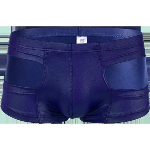 Men Fad Faux Leathe Boxer Shorts Sexy Patent Leather Boxer Underwear Low Waist U Convex Pouch Stage Performance Erotic Lingerie