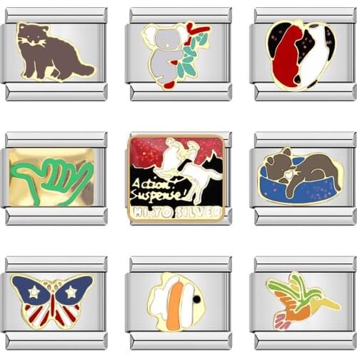 Hapiship Original Daisy Cat Fish Bird Panda Italian Links Charm Fit 9mm Stainless Steel Bracelet Jewelry Making DJ061