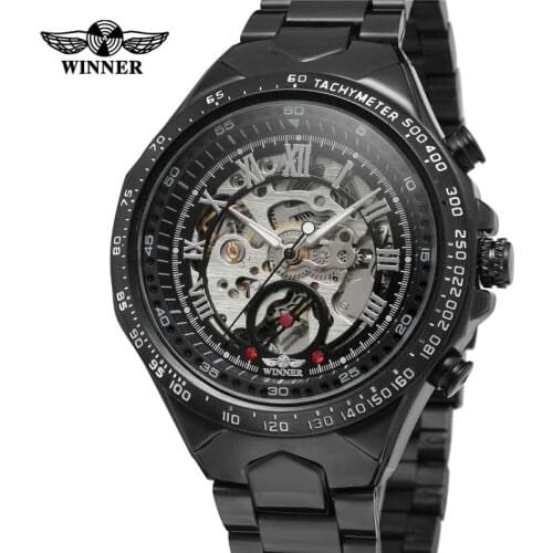 WINNER Mens Watches Automatic Mechanical Skeleton Top Brand Luxury Rome Men Watch Steel Strap Sport Military Male Clock Hot 0014