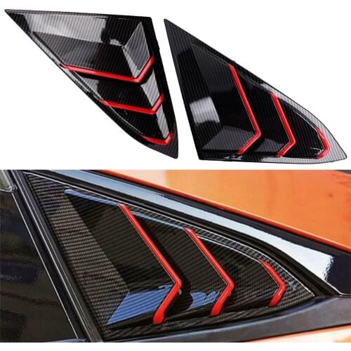 CITALL 1 Pair Carbon Fiber Style Red Rear Quarter Side Window Scoop Louver Air Vent Cover Fit for Honda Civic 2016-2019 2020