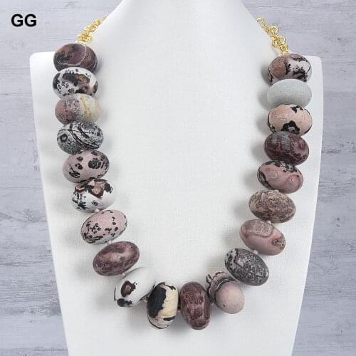 GuaiGuai Jewelry 25'' 19x30MM Rondelle Matte Pale Picture Jasper Gems Stone Necklace