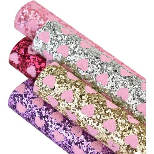 HSDCraft 20x34cm A4 hsd-design Pink Love Printed on Glitter Faux Synthetic Leather Fabric,DIY handmade materials