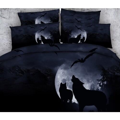 4 PCS PER SET Popular wolves howling at the full moon 3d bed set 3d bed cover 3d bed linens