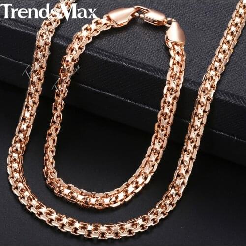 Womens Jewelry Sets 585 Rose Gold Bracelet Neckalce Set Bismark Link Chain Dropshipping Jewelry 2018 Gifts For Women 5mm KGS275
