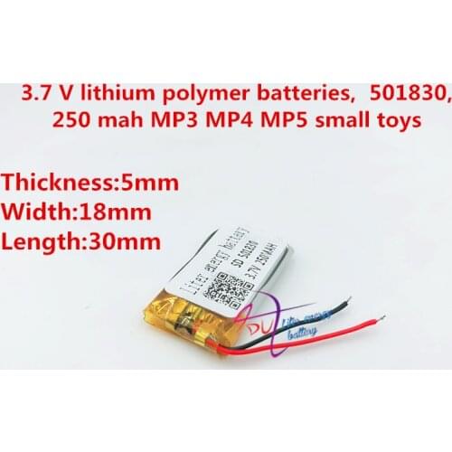 3.7V 250mAh 501830 Lithium Polymer Li-Po li ion Rechargeable Battery cells For Mp3 MP4 MP5 GPS mobile bluetooth