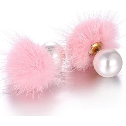 Furling Elegant Women Jewelry Earring Soft Mink Fur Pom Pom Ball Simulated Pearl Stud Earrings for Girls Accessories Gift