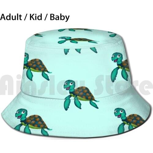 Cute Sea Turtle Sun Hat Foldable UV Protection Sea Turtle Cute Green Blue Digital Drawing Ocean Marine Marine Life Fun