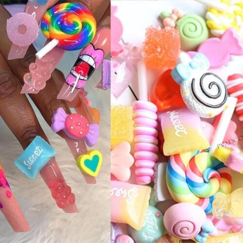 30pcs Cute Fruit Candy Decor Accessories Nail Charms Rhinestones Cute Trendy Acrylic Designs Manicures Accessoires Decoration