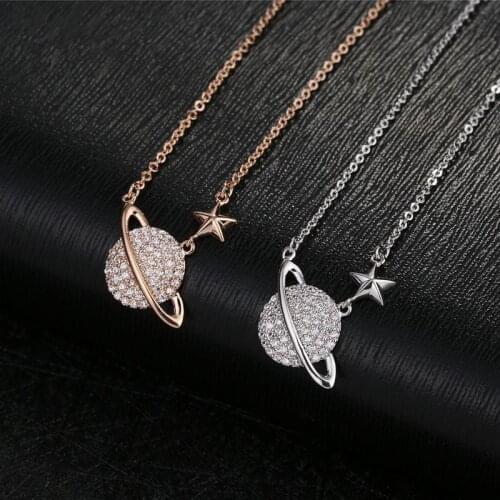 925 Sterling Silver Link Chain Planet Star Charm Pendant Necklace For Women choker Wedding Party Jewelry dz286