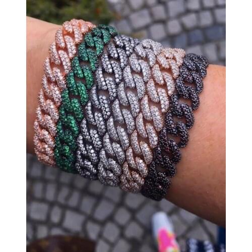 Iced Out Mens Hip Hop Bling Bling cubic zirconia Miami cuban Chain Bracelet with Gold Color plated Chain Jewelry