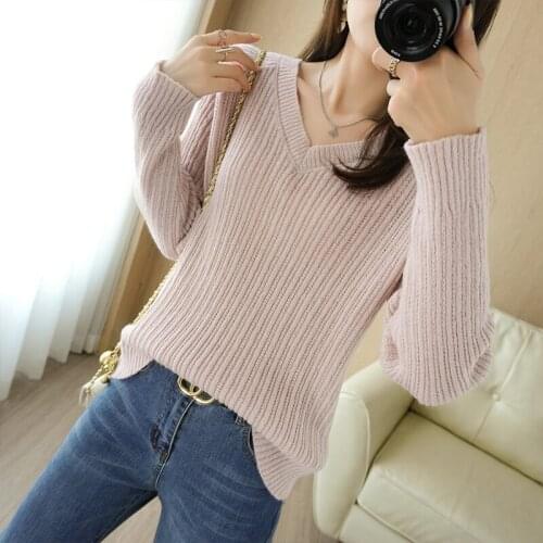2021 new V-neck long-sleeved bottoming sweater womens self-cultivation pullover with woolen sweater all-match warm knitted top