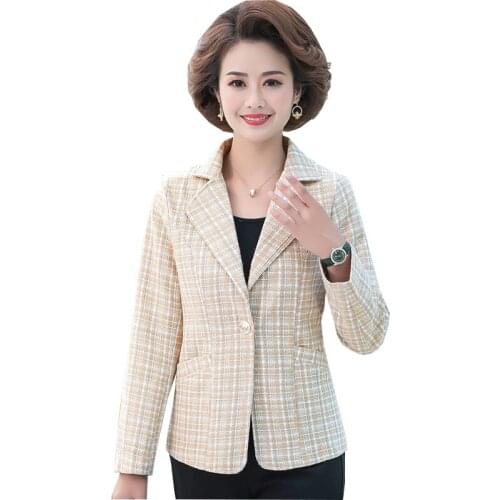 2021Spring New Womens Small Suit Jacket Middle-Aged Oversize Tops Casual Women Autumn Thin Suit coat Cardigan Plaid Suit Jacket