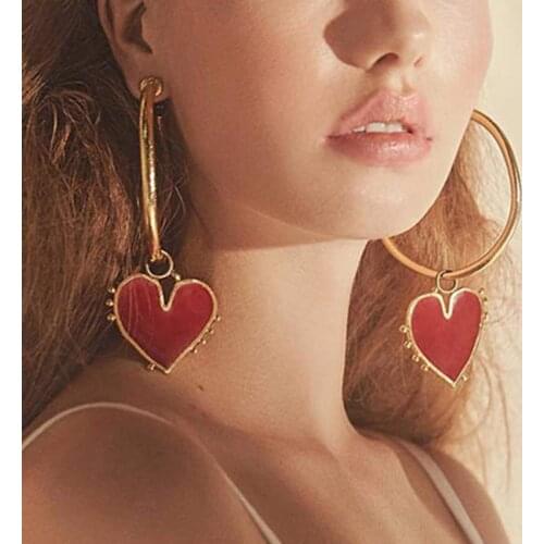 New fashion alloy big circle love dripping oil cute cute cute Earrings Fashion Womens jewelry