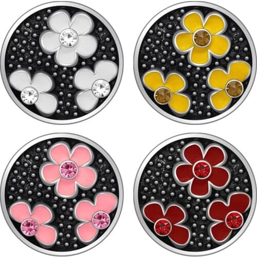 New Beauty Trendy Round Flowers 18mm snap buttons fit 18mm snap necklace jewelry wholesale KZ3425 Gift