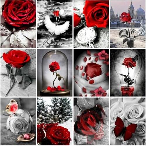 PhotoCustom Oil Painting By Numbers Rose 60x75cm Paint By Numbers On Canvas Flowers Watercolor By Numbers Frameless Home Decor