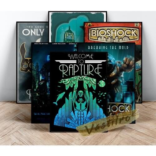 Bioshock Series Poster, Electronic Game Prints, Vintage Future Shooter Wall Decor, First Person View Game Wall Art, Fans Gift