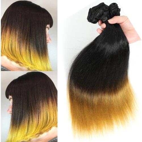 Straight Hair Bundles Wholesale Bulk 6Pcs/lot 200g Ombre Yellow Black One Pack Full Head Synthetic Hair Double Weft Hair