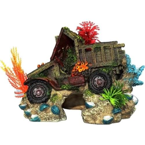 Aquarium Shell Truck Wreck Coral Reef Decoration Ornaments Fish Shrimp Shelter Fish Tank Landscaping Aquascape Decor