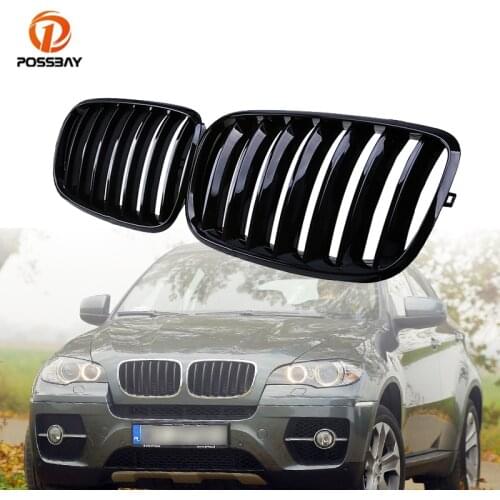 1Pair Car Front Center Wide Kidney Grilles Gloss Black Decoration Grills for BMW X6 E71 2007 2008 2009 2010 2011 2012 2013 2014