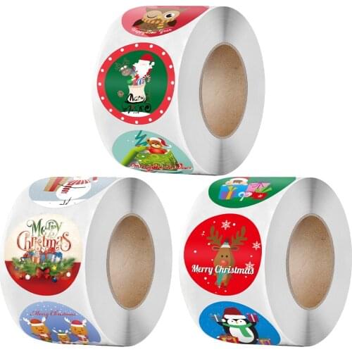 Merry Christmas Stickers Labels Cartoon Snowman Christmas 1.5'' Kids New Year Gift Packing Sealing Sticker Party decor Handmade